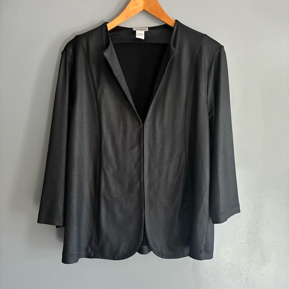 Chico’s Ebony Sheen Hook & Eye Stretchy Black Jacket Size Large